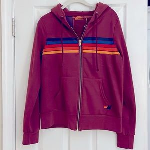 Aviator Nation 5 Stripe Zip Up Hoodie Plum Small NWT!